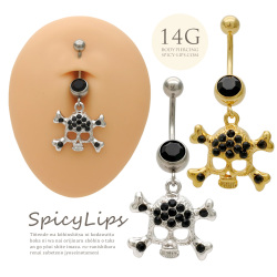 [14G ]ラインストーン を並べたスタイリッシュなCOOL ゴールド スカル へそピアス ボディピアス 0557