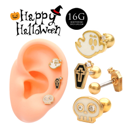 ★スペシャル★プライス★◆～ハロウィン限定商品～◆［16G］ハロウィンコーデに最適 オシャレを楽しめる♪おばけ ドクロ スカル 棺 ストレート 軟骨ピアス ヘリックス ボディピアス 0772