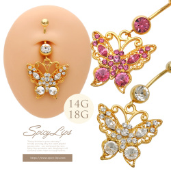 ★スペシャル★プライス★［18G14G］存在感溢れる♪豪華大きめバタフライでリッチ感アップボディピアス耳たぶへそピアス0005