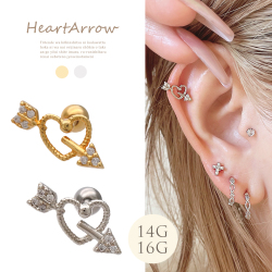 ［14G 16G ］ハートに矢が刺さったキュートなデザイン♪ キューピットの矢 エンジェルハート heart 軟骨ピアス ヘリックス ボディピアス 0174