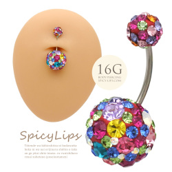 【10月新作】[16G ]ラインストーン がキラキラ ！ 大粒 ダブルジュエル へそピアス 耳たぶ ボディピアス 0200
