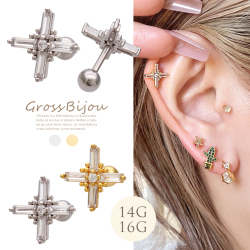 ［14G 16G ］ベストな存在感で1つ上のスタイリング CZ クロス。ビジュー キュービックジルコニア ストレート 軟骨ピアス ヘリックス ボディピアス 0673
