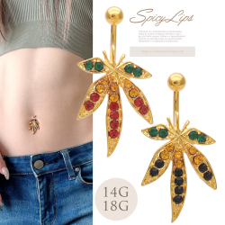 [18G 14G ]印象的なアクセントになって可愛い！GOLD モチーフ レゲェ フェス イベント へそピアス 臍ピアス ボディピアス  ［ラスタカラー］0812