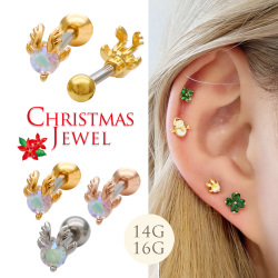 【12月新作】［14G 16G ］★クリスマス 限定★ オーロラ キュービック輝く ちび トナカイ 冬ピアス 軟骨ピアス ヘリックス ボディピアス 0833