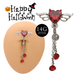 ◆～ハロウィン限定商品～◆[14G ]レッド ウィング ハート チェーン へそピアス ボディピアス *リバース* 0943