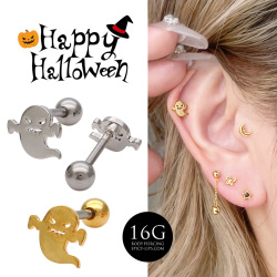◆～ハロウィン限定商品～◆［16G ］ハロウィンコーデに最適 オシャレを楽しめる♪ おばけ ゴースト モチーフ パーティー ストレート 軟骨ピアス ヘリックス ボディピアス 0990