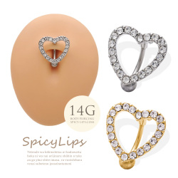 [14G ] 女の子を可愛く見せる♪オープンハート ジュエル へそピアス ボディピアス *リバース* 1043