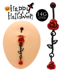 ◆～ハロウィン限定商品～◆[14G ]コーデのポイントに！深紅のバラ が気品漂うローズ へそピアスボディピアス 0040