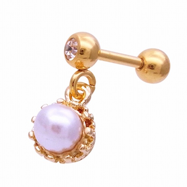 お値下げ/最短発送　CDロゴピアス 　パール付き　（揺れる）可愛い 16G14G］ゆらゆら揺れる度上品に艶めく。1粒パールモチーフ耳たぶにも