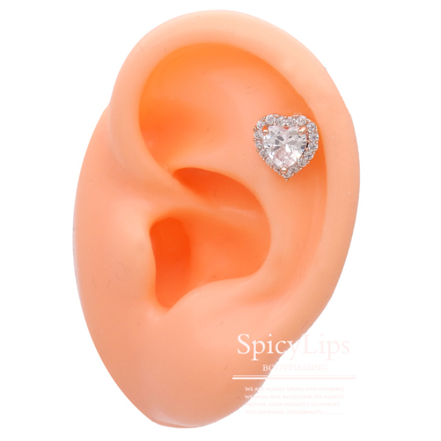 14G 16G ］上質なキュービックを使用した大粒ハート。愛らしい上品な