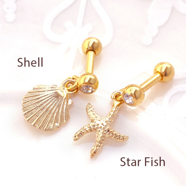 16g14g 夏のおしゃれには欠かせない 大人可愛いシェル スターフィッシュモチーフ シンプル ヒトデ 貝殻 軟骨ピアス ボディピアス 0993