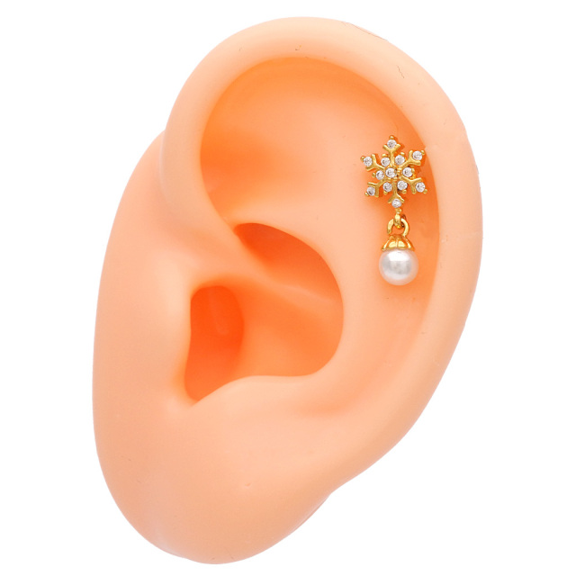 14G16G］ゆらゆら揺れるパール が上品 で可愛い ♪雪の結晶 モチーフ