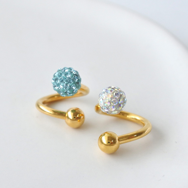 16G 14G ］スパイラルラインストーンパヴェボール軟骨ピアス
