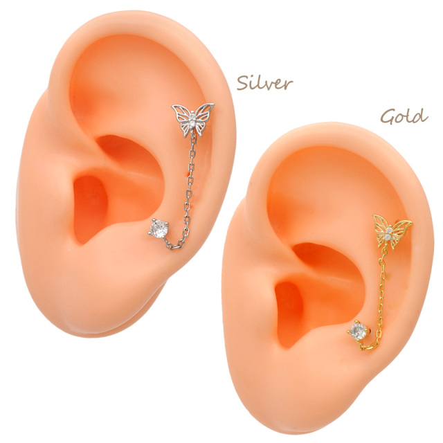 16G ］繊細に形作られたバタフライ ×ラウンド の2ホール チェーン 蝶々