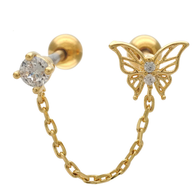 16G ］繊細に形作られたバタフライ ×ラウンド の2ホール チェーン 蝶々