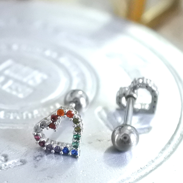 14G 16G］虹色のように並べたキュービックが可愛い♪オープンハート