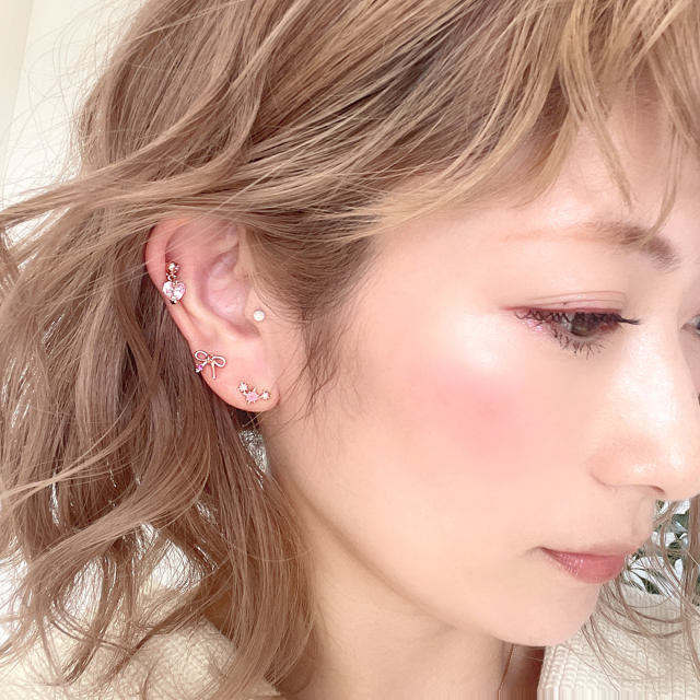 16G 14G ］リボン 1粒 ストーン ストレート軟骨ピアス ヘリックス