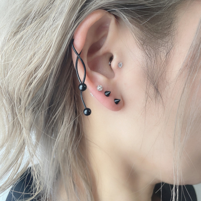 16G 14G ］BLACK スパイク コーンキャッチ ストレート軟骨ピアス