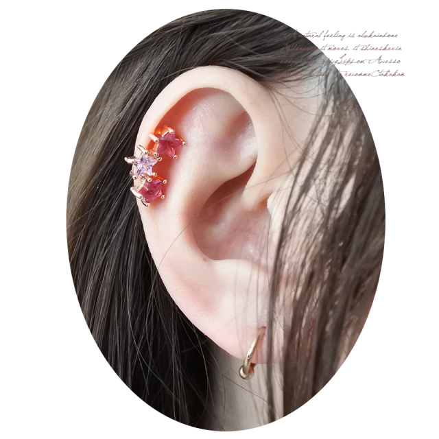 16G14G］3連♪ピンクグラデスター軟骨ピアスボディピアス/0081