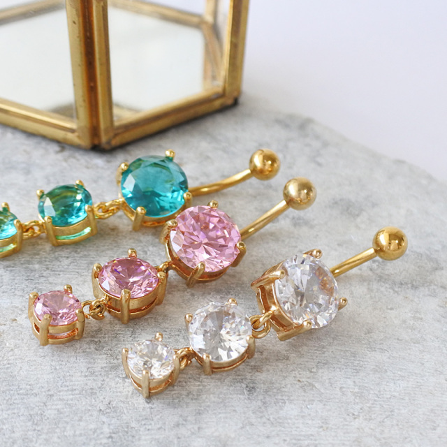 14G ]当店人気☆豪華大粒3連ダイヤGボディピアス0088