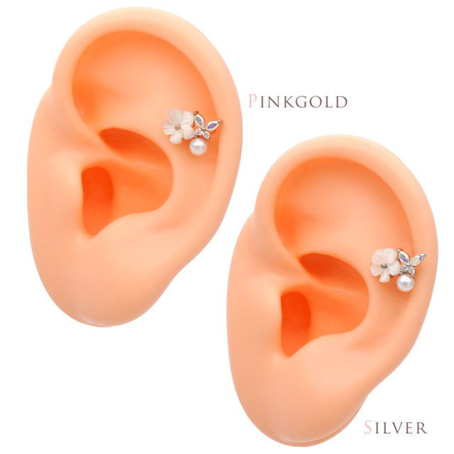 プルメリア 14G 16G ］上品で愛らしいプルメリア ＆ 華奢オーロラ バタフライ