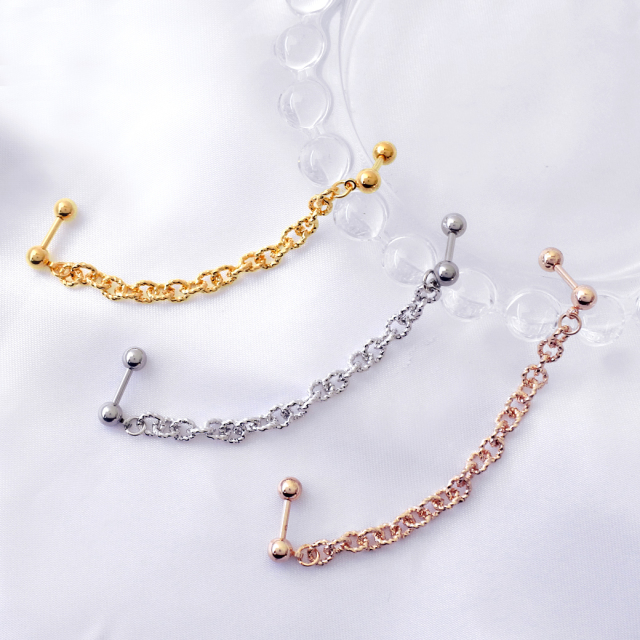 16G］ チェーン 2ホール ストレート 軟骨ピアス ヘリックス ボディ