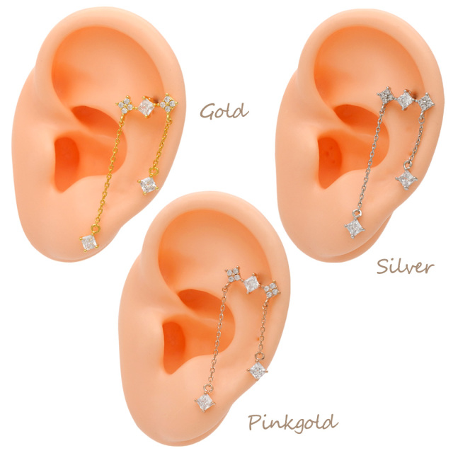 14G 16G ］洗練されたCZ ダイヤ モチーフ 繊細なチェーン が揺れる