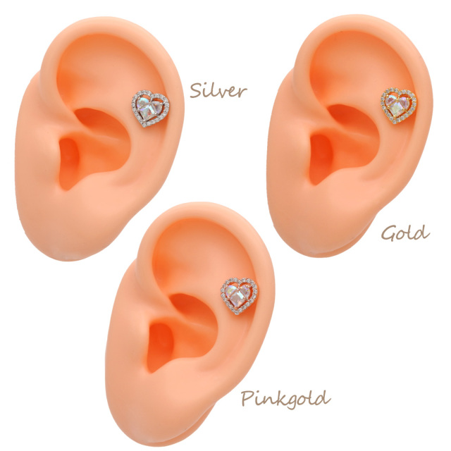 14G 16G ］角度によって表情変わる オーロラ CZ 縁取り ハート