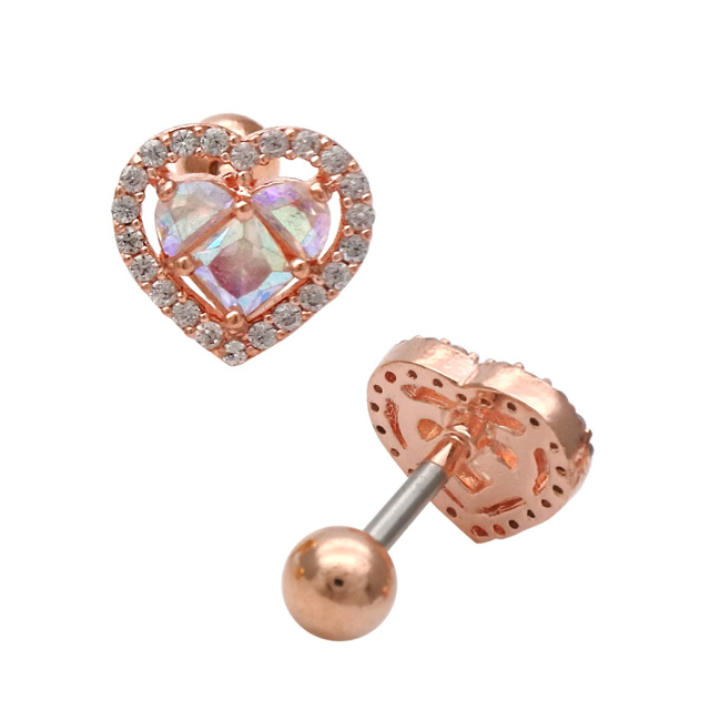 14G 16G ］角度によって表情変わる オーロラ CZ 縁取り ハート