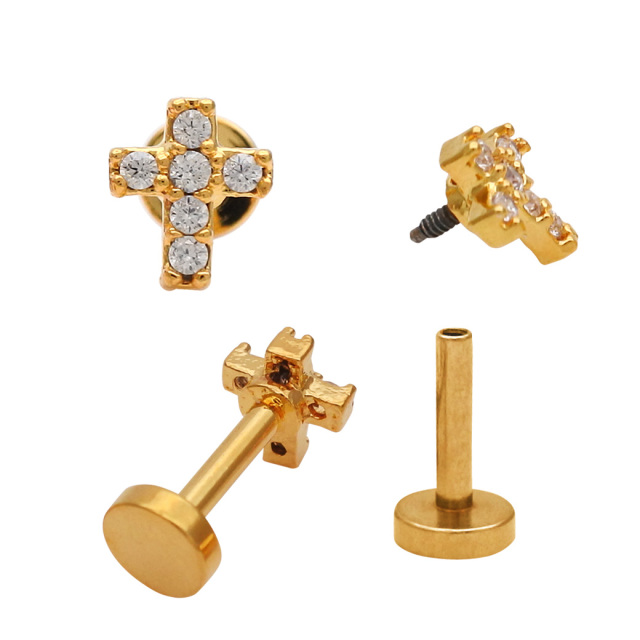 16G］ちびちびクロスCZ キュービックジルコニア インターナル トラガス