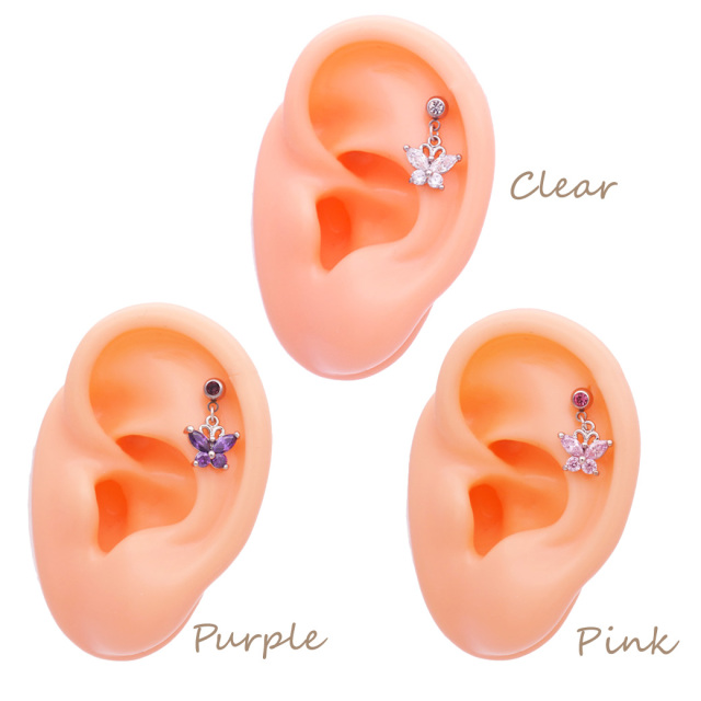16G14G］ゆらゆら揺れて上品×可愛いキュービックバタフライsilver軟骨