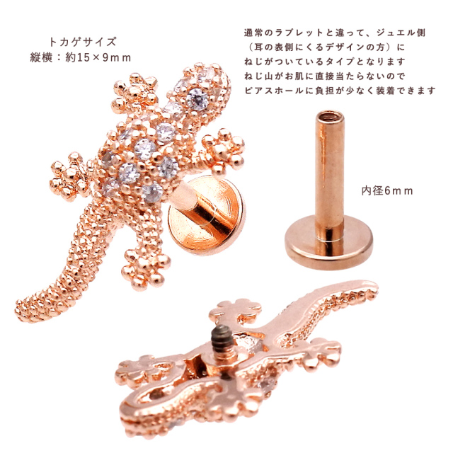 16G］トラガス にもとかげ トカゲ インターナル軟骨ピアスボディピアス