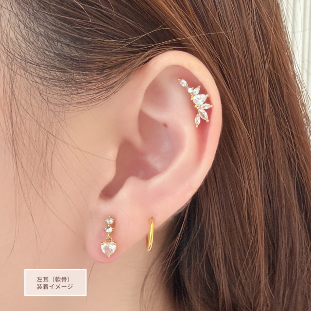 14G 16G ］甘さを抑えて大人リーフ デザイン耳元に上品な華やかさを