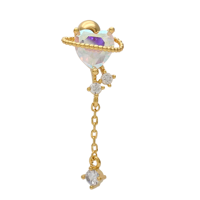 トメ子☺︎1点作品☆ リーフ型ストロベリークォーツピアス☺︎ スモーキークォーツの軟骨ピアス│小さめの可愛らしいフラワー