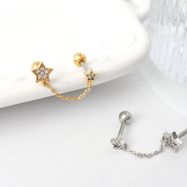 16G］2ホール スター ダブル ジュエル 星 チェーン ストレート