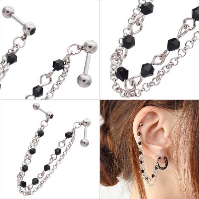 16G］一気に格上げ！2つのホールを繋ぐ。Blackビーズ ダブルチェーン