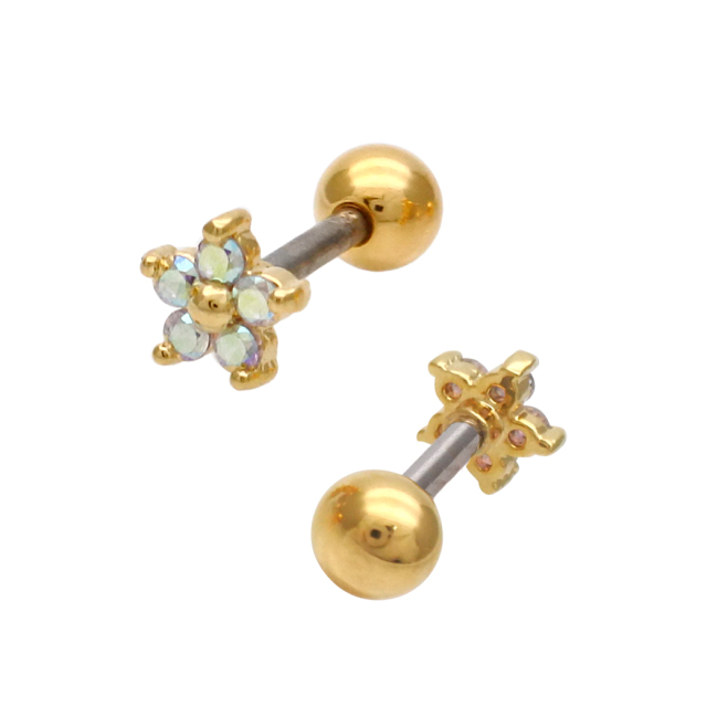 16G ］オーロラ CZ ちびちびフラワー flower ストレート 軟骨ピアス