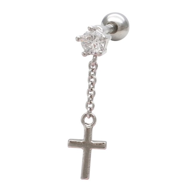 【大人気】高品質！！釘ピアス！！！ 14G 16G ］キュービックと揺れる クロス が大人の女性にぴったり