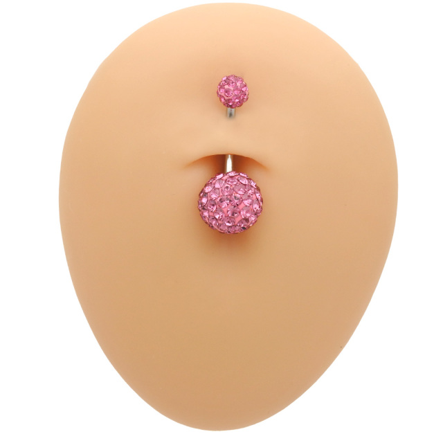 14G ]豪華ダブル ピンク ラインストーン パヴェ へそピアス パヴェ