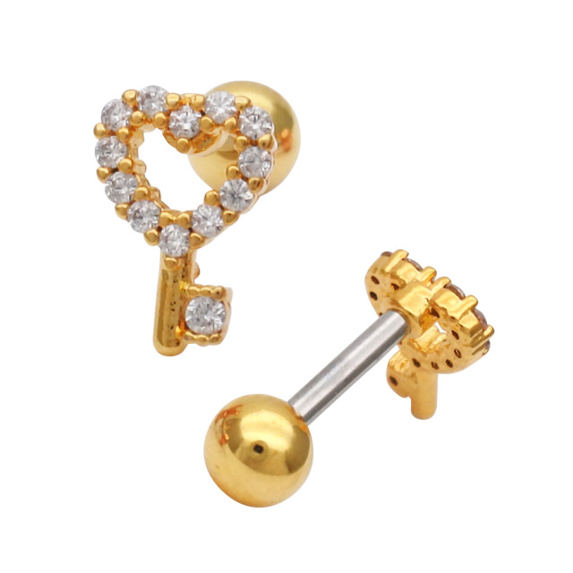 14G 16G ］キラキラ 輝くオープンハート×KEY デザインが耳元を華やかに