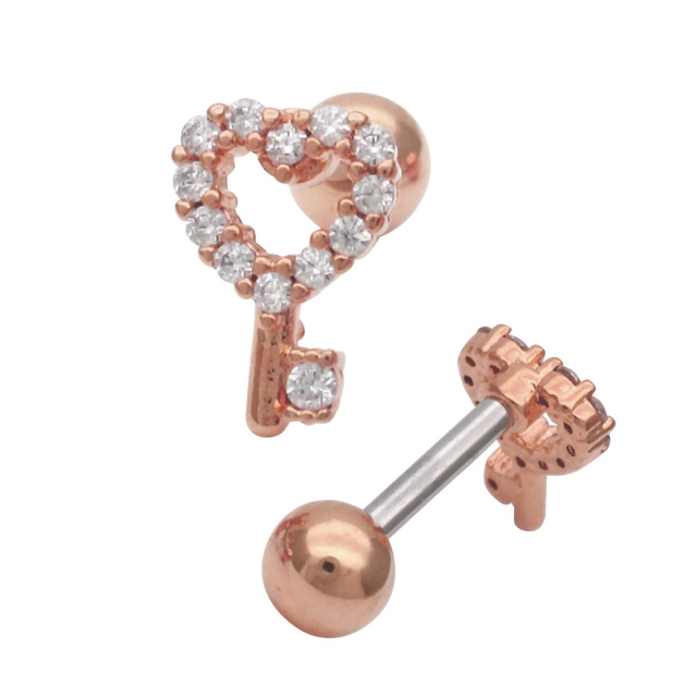14G 16G ］キラキラ 輝くオープンハート×KEY デザインが耳元を華やかに