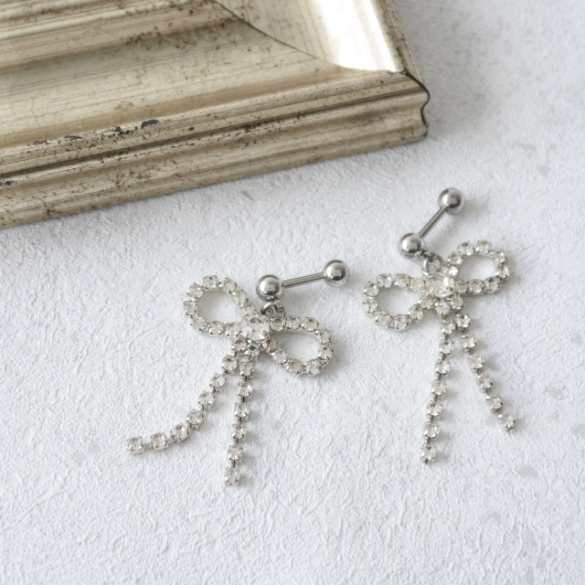 14G 16G ］大きめ リボン が今っぽい ラインストーン ビジュー