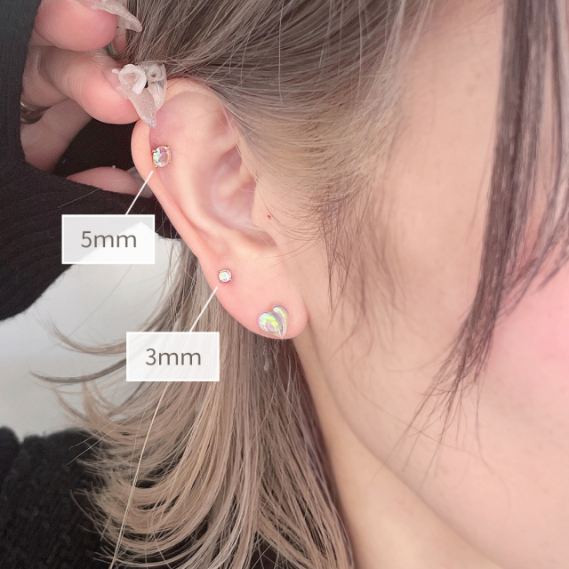 16G ］表情変わる オーロラ CZ 定番 シンプル ストレート 軟骨ピアス