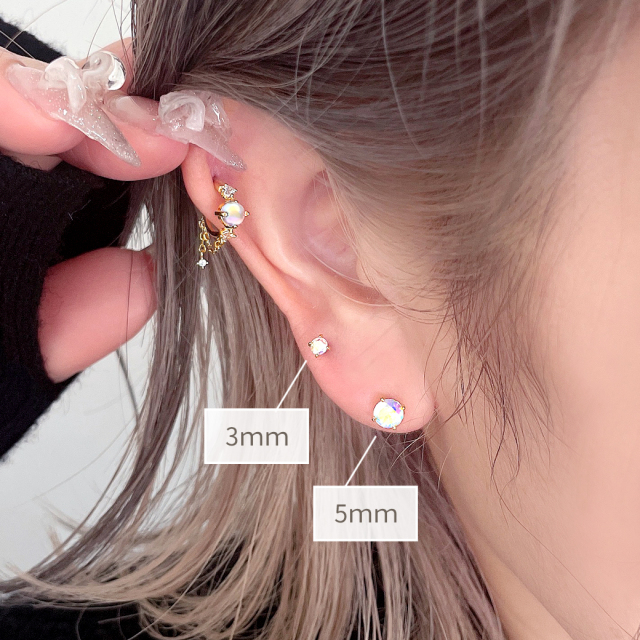 16G ］表情変わる オーロラ CZ 定番 シンプル ストレート 軟骨ピアス