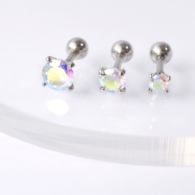16G ］表情変わる オーロラ CZ 定番 シンプル ストレート 軟骨ピアス