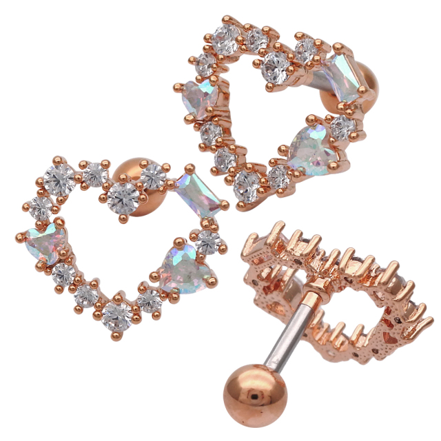 人気⭐️ピアス 箱あり 16G ］ オープンハート ジュエル heart オーロラ CZ ストレート 軟骨