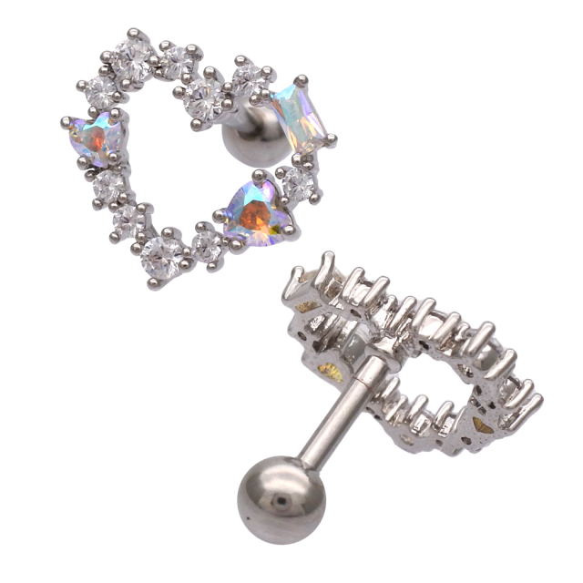 16G ］ オープンハート ジュエル heart オーロラ CZ ストレート