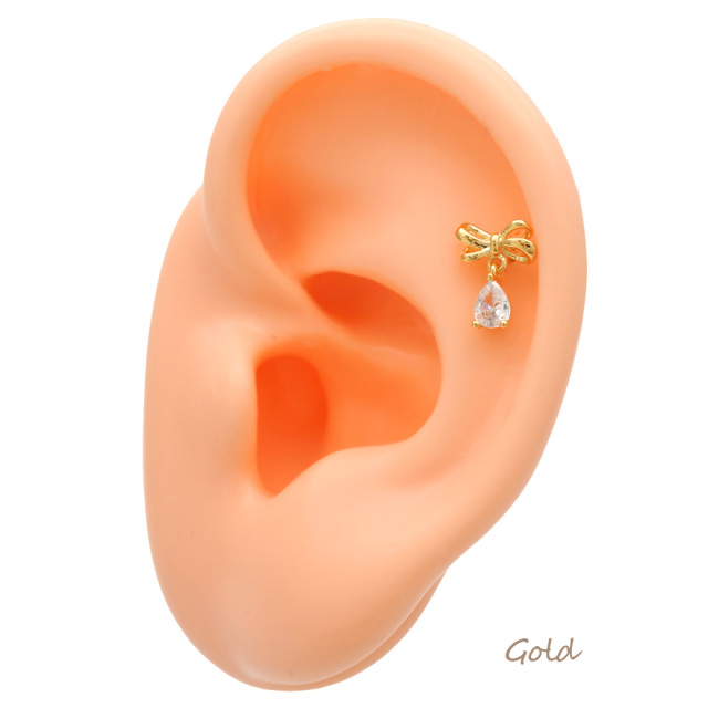 14G 16G ］華奢なデザインが大人可愛いリボン ×ゆらゆら揺れる 雫型 1