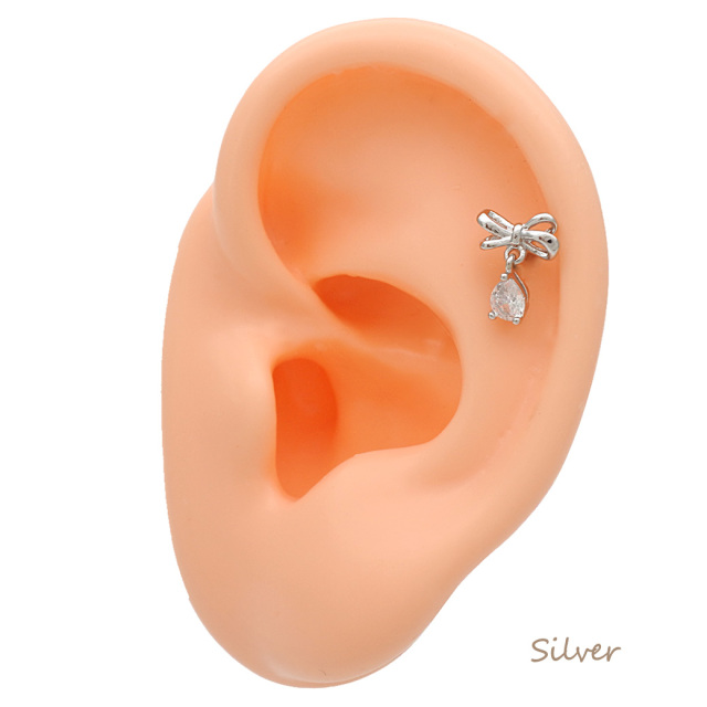 14G 16G ］華奢なデザインが大人可愛いリボン ×ゆらゆら揺れる 雫型 1