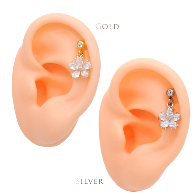 14金 ベビーブーツピアス 可憐なジルコニアが揺れる可愛いデザイン 14G 16G ］華やかで大人かわいい表情を演出してくれる